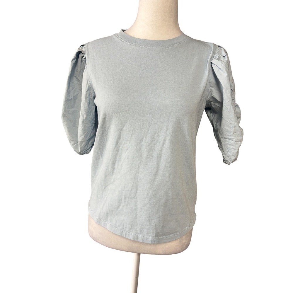 FRAME Puff Sleeve Tee Womens XS Blue Organic Cotton‎ Crew Neck